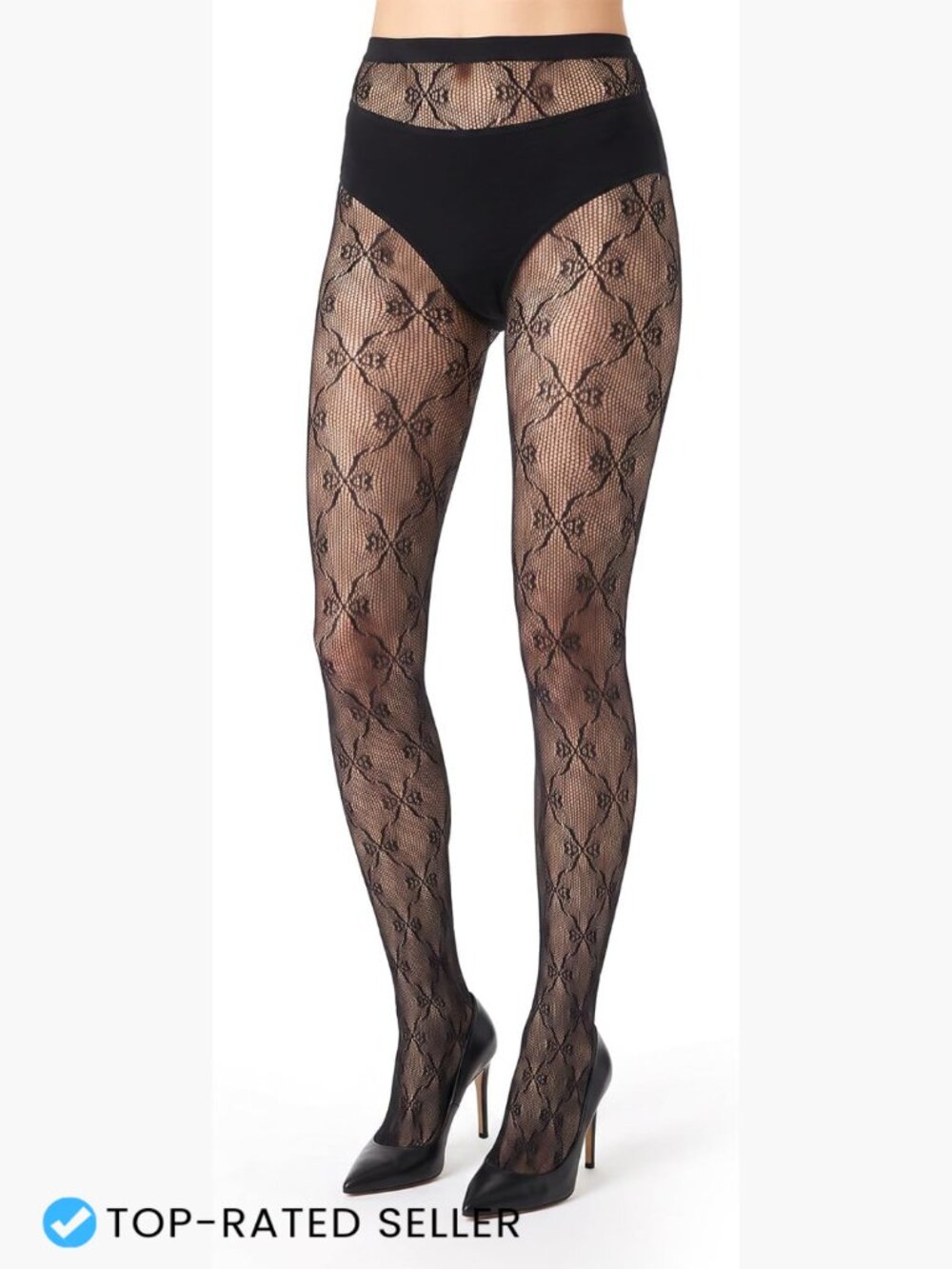 Floral Lace Fishnet Tights High Waist Semi Sheer Stretchy Y2K Party